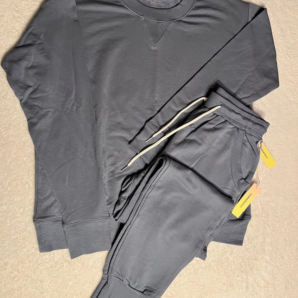 Summersalt 2 Piece Lounge Set Relaxed Sweatshirt & Perfect Jogger Slate S NWT